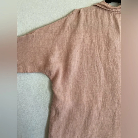 Saks Fifth Avenue Womens Button  Up Linen Cold Shoulder Blouse Blush Pink Sz L - Picture 7 of 11